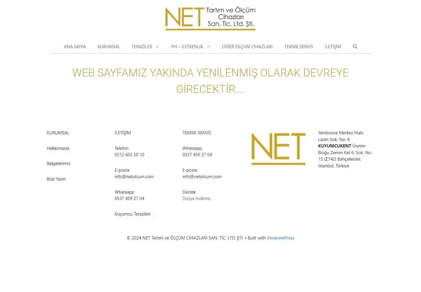 Net Tartım Ve Ölçüm Cihazları Sanayi Ticaret Limited Şirketi